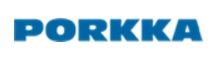 Texten har en mörkare blå färg med lägre kontrast. Företaget Porkkas logotype.